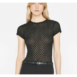 Frame Women Sheer Mesh Lace Baby Tee XL Black Whimsigoth Indie Grunge Short Slee